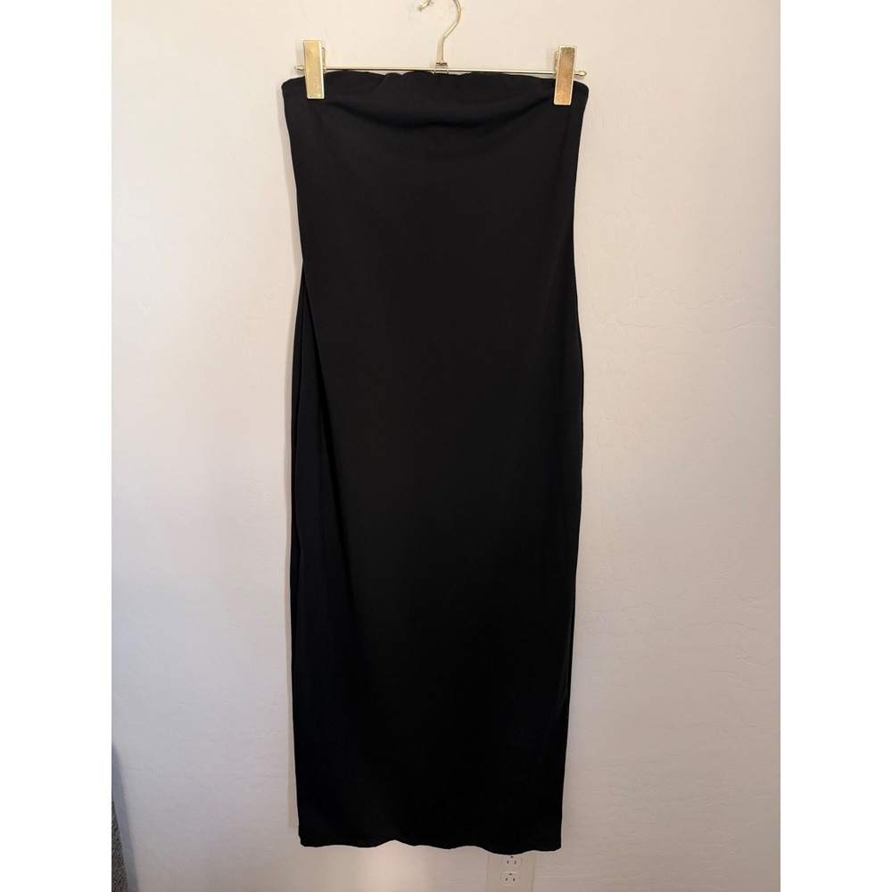 Open Edit Womens Black Strapless Tube Midi Dress Size M Slit Back Solid Minimal